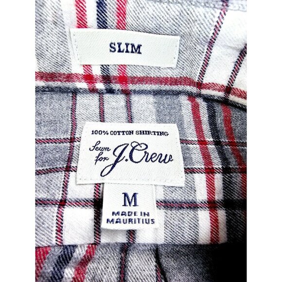 J. Crew Slim Size Medium Men's Gray White Black Red Check Cotton Flannel Shirt - Picture 4 of 11